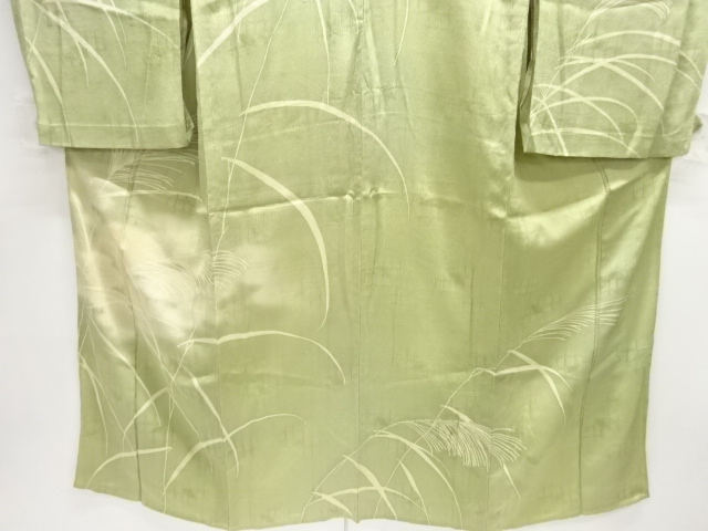  アンティーク　満月にススキ模様刺繍単衣着物